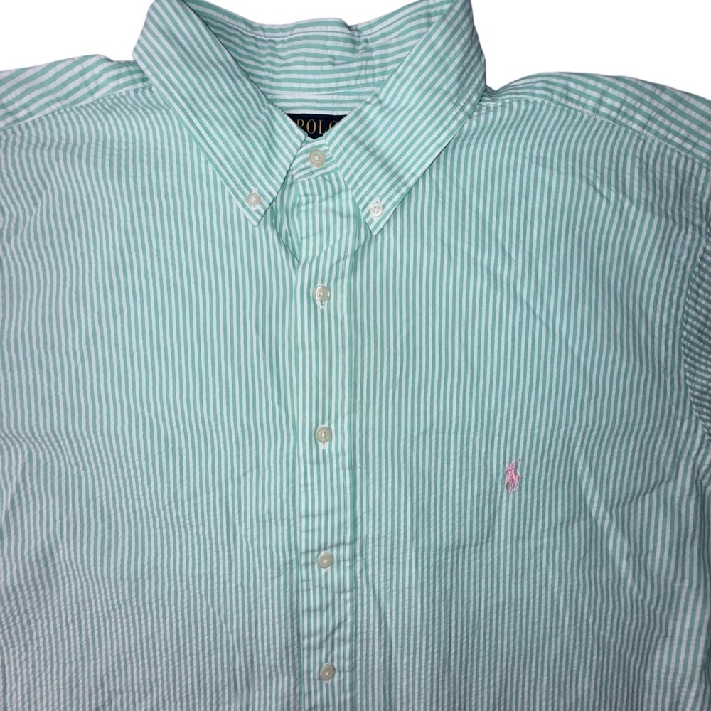 Polo Ralph Lauren Mens XLT Green White Stripe Short Sleeve Shirt Pink Pony NWT